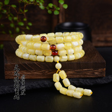 老蜜蜡白花蜜桶珠血珀隔珠108佛珠手串手链琥珀原石打磨项链挂链