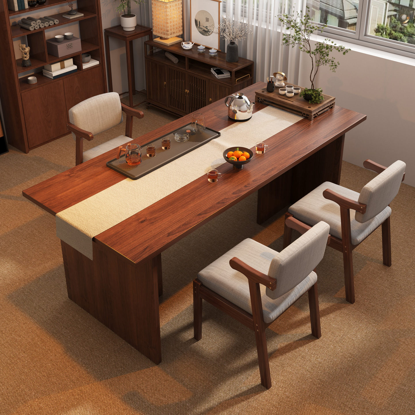 茶桌客厅家用新中式茶台2025新款现代简约长方形大板泡茶桌椅组合