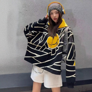Striped Sweatshirt for Women Spring & Fall New Korean Style Loose Large Size Design Niche Splicing Hooded Cute Top Jacket