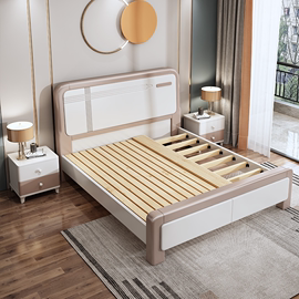 现代简约实木床1.8米主卧双人床1.5M单人经济型高箱储物大床单床