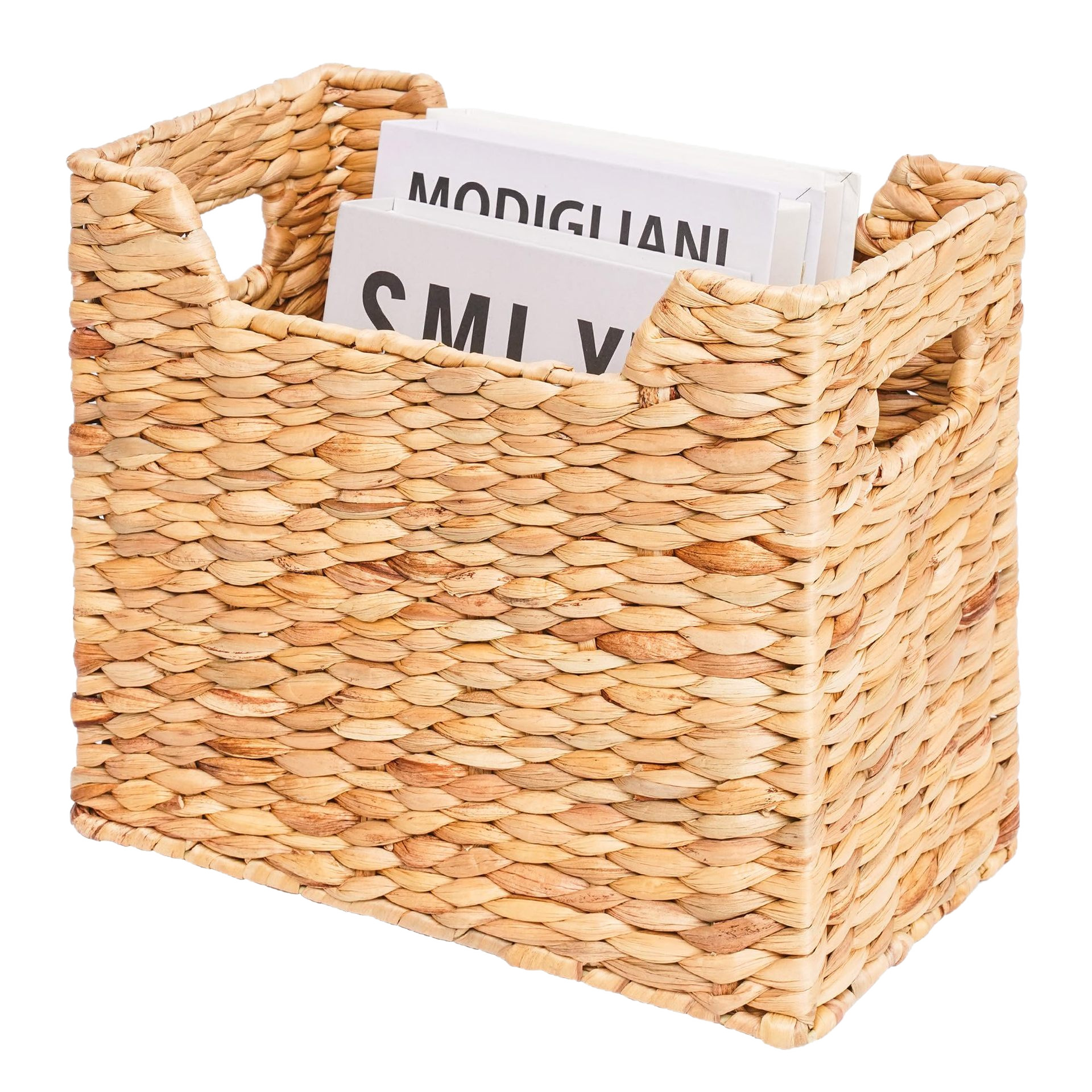 Cestas de almacenamiento de revistas personalizadas de tela de ratana archivos de escritorio libros de clasificación de cestas de almacenamiento de tela de paja con mango de cestas de almacenamiento de celda