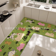 アニメL型フロアマットキッチン滑り止めフロアマット家庭用吸水吸油耐汚れ性耐摩耗性珪藻泥フロアマット