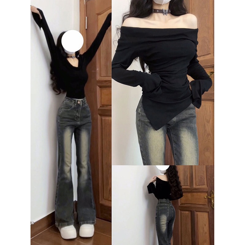 American-Style Spicy Girl High-Waisted Flared Jeans for Women, 2025 New Autumn Elastic Butt-Lifting Slimming Bell-Bottom Pants