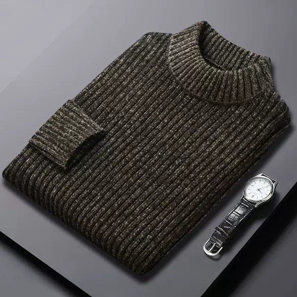 Autumn and Winter Knitted Thickened Thick Needle Sweater Middle-aged and Young Men's Half-turtleneck Chenille Imitation Mink Warm Elastic Sweater