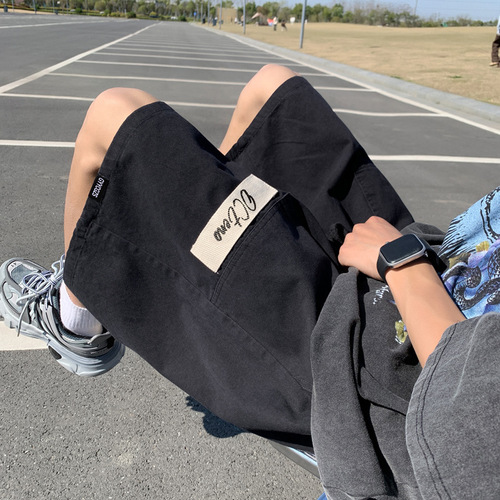 Summer Workwear Shorts for Men: Loose-Fit, Straight-Leg, Pure Cotton, Trendy Streetwear Style—Casual Mid-Length & Cropped Pants with a Cool, Edgy Japanese Vibe
