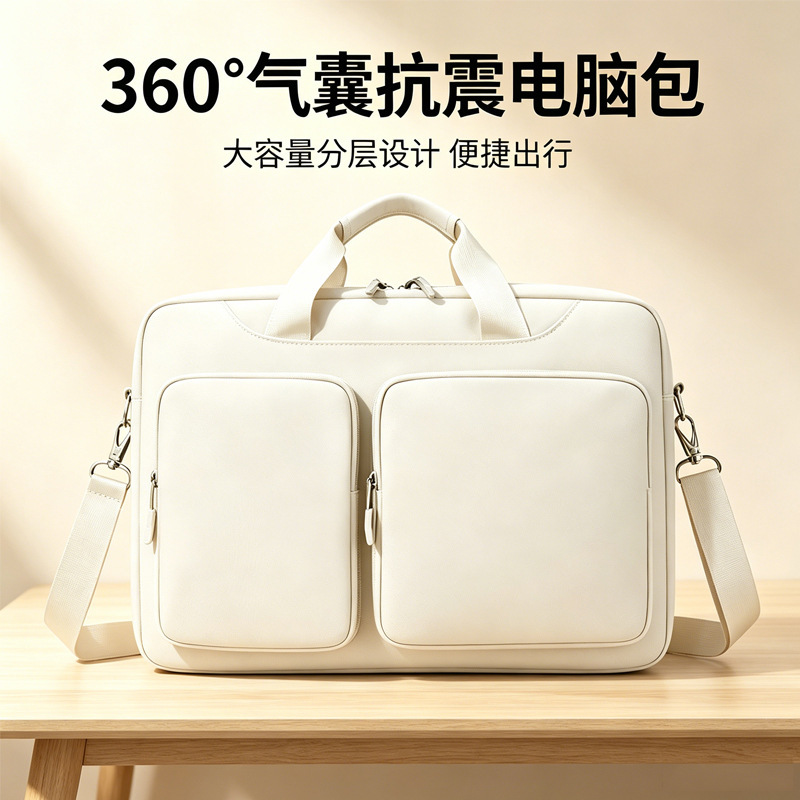 2026 Portable Airbag Shockproof Laptop Bag with Double Pockets, Thick Style, Large Capacity, Single Shoulder Crossbody Bag, Custom Logo