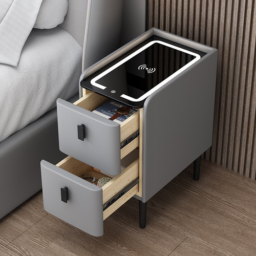 Solid wood narrow side bedside table slate smart simple storage cabinet ins style bedroom mini storage locker multi-layer