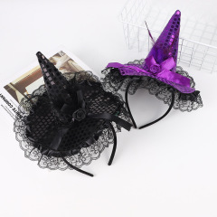 ハロウィーン装飾魔女魔法パーティー帽子カチューシャ化粧舞踏会ショーレーススパンコール帽子フープ