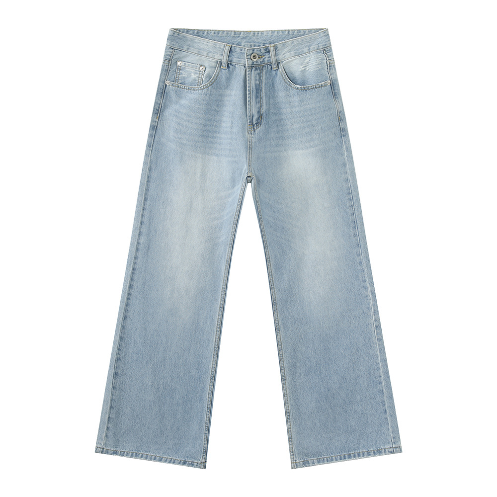 MTLCLOTHES Hombres| Base recto delgado casual versátil clásico lavado en agua jeans azul claro diarios