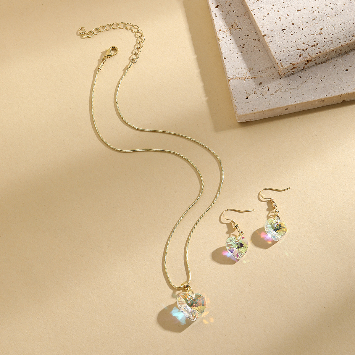 10g Weight Jewelry Set Classification Earrings + Necklace Quantity Holiday, Date Occasion Artificial Crystal, Alloy Material Heart Shape, Rectangle Pattern Women's Gender Simple Style Style Simple Style Heart Shape Rectangle Artificial Crystal Alloy Women's Jewelry Set 3