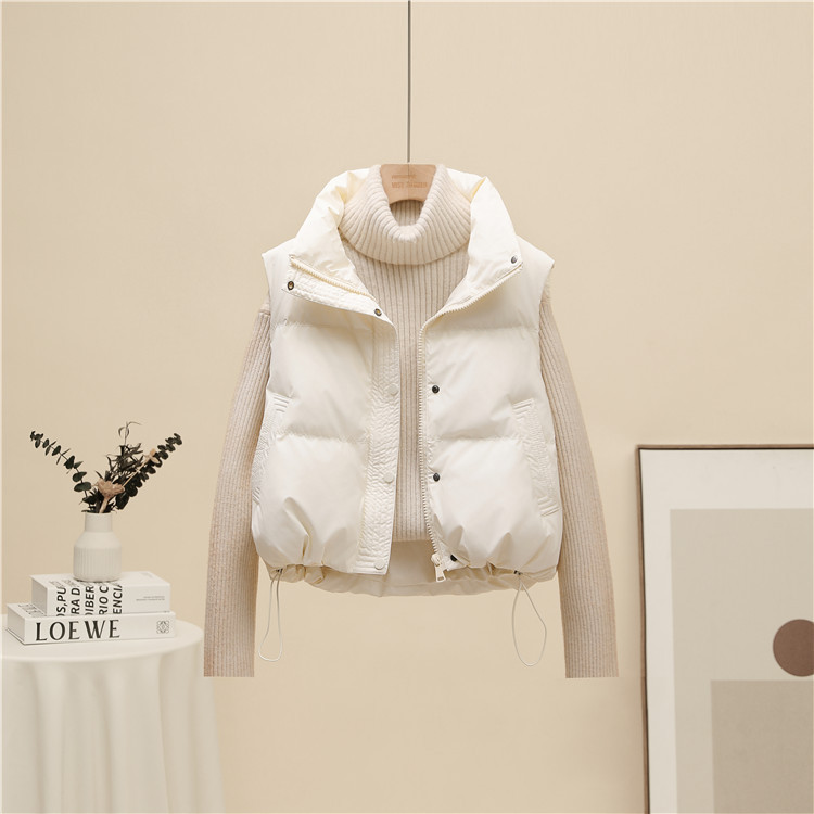 European-Style No-Wash Pu Leather down Vest for Women, Short Autumn and Winter New Style, Petite White Duck down Vest Jacket Trendy