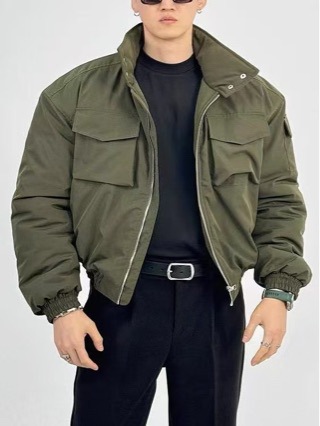 Short Cavalry Jacket Cotton Jacket Men's Winter Bomber American Flight Stand Collar Silhouette Workwear Cotton Jacket