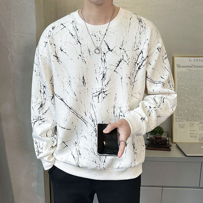 Youth National Fashion Burning Flower Lightning Crewneck Sweatshirt 2025 Spring and Autumn Men's Essential Fashion All-match Sweatshirt