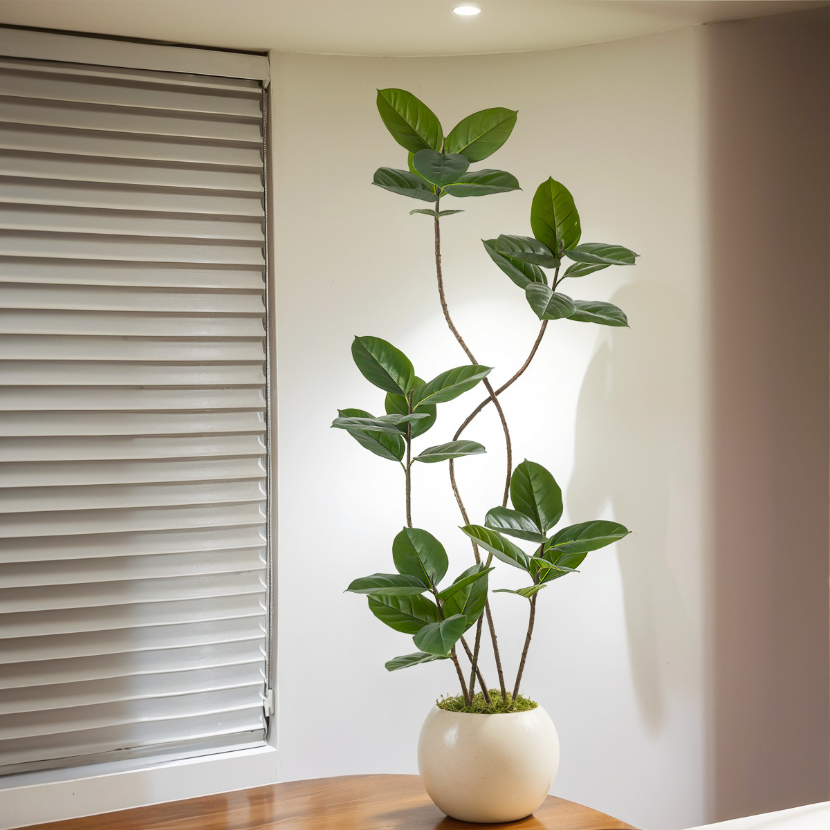 Wabilifeng Net Red Planta de simulación de piso a gran escala, roble, planta falsa, planta en maceta, ventana, sala de estar interior, planta decorativa