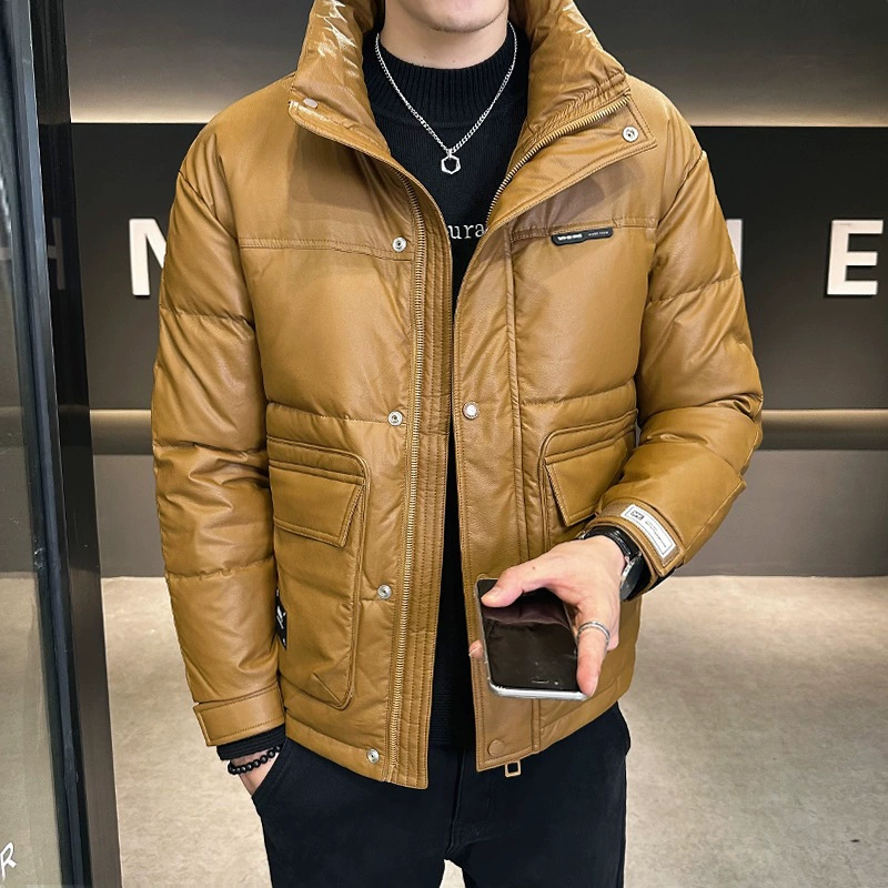 Владелец магазина десять тысяч штук на складе данные Горячая искусственная кожа зимняя мужская куртка на утином пуху 20208-7y2333