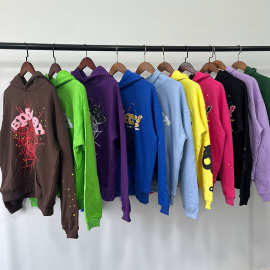 工厂现货跨境原版Spider重磅450G加绒连帽衫欧美潮牌Sp5der卫衣