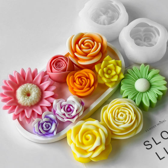 A variety of flower silicone mold diy chocolate turn sugar rose flower drop gum aromatherapy plaster candle mold