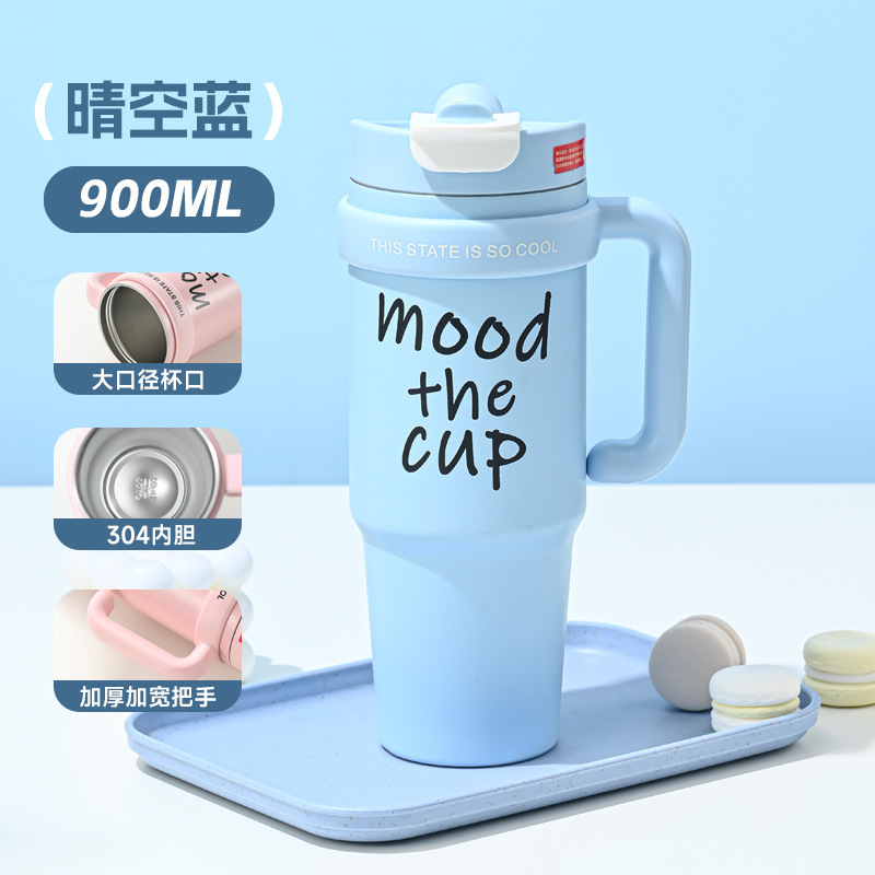 Taza de aislamiento térmico de acero inoxidable 316 de gran capacidad con mango, taza de paja de doble bebida conveniente, taza de agua de automóvil image 26