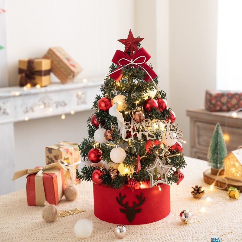 デスクトップクリスマスツリー紅白ライト付きミニクリスマスツリー装飾クロスボーダーdiyクリスマスツリーセットアマゾンクリスマス|undefined