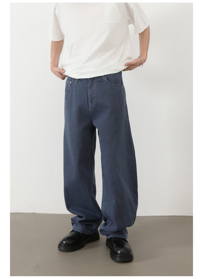 Quần jean nam ống rộng dáng suông cạp vừa phong cách đường phố — Denim đen, Làm cũ, Màu trắng, Màu xanh lam chi tiết 32