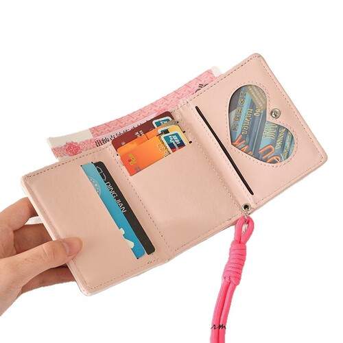 New cute and caring cartoon girls short wallet, sweet card bag, Korean snap-button change purse, three-fold card bag