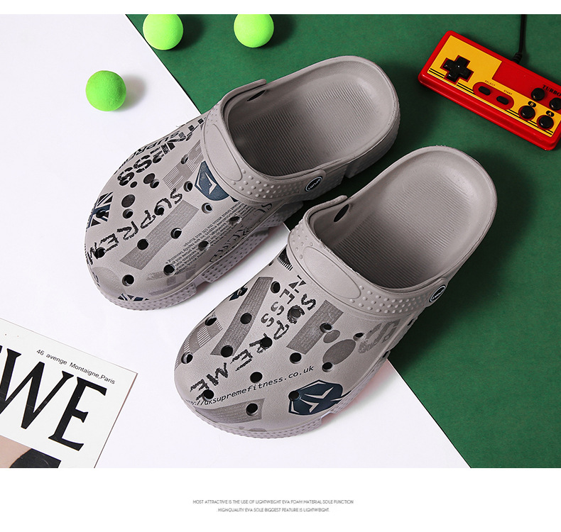 Hole shoes summer outerwear, anti slip hollow camouflage dual-purpose bag head large size slippers men's beach sandals_voghion.com