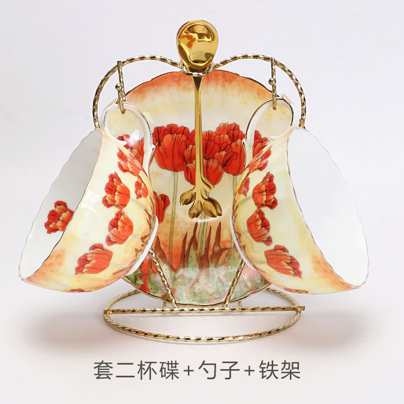 Juego de tazas y platillos de café de cerámica exquisita floral, porcelana de hueso de alto valor, juego de té de la tarde de estilo europeo, caja de regalo, productos de cola de exportación