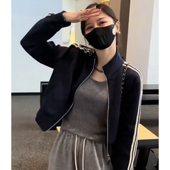 カジュアルな野球ジャケット、女性用ショート丈、韓国風、春秋、ゆったり、小柄な人向け、スポーツジャケット、おしゃれで多用途