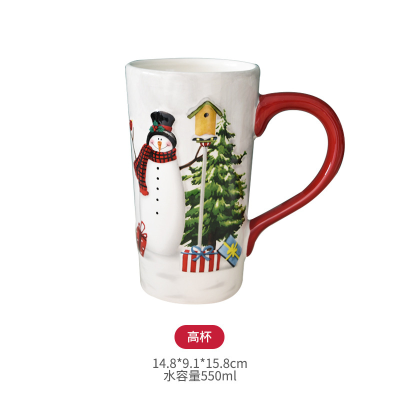 Taza de cerámica de Navidad pintada a mano original Taza de Navidad Taza de agua creativa muñeco de nieve Viejo elegido estrictamente Navidad adorable