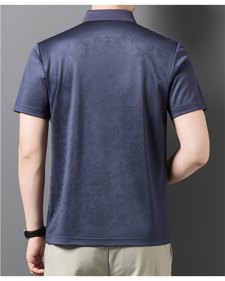 Áo polo nam tay ngắn lụa tơ tằm cao cấp cổ bẻ jacquard họa tiết nổi — Xanh lá cây 9607 chi tiết 13