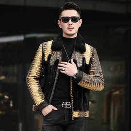 海宁真皮羽绒服皮衣男2025冬季新款绵羊皮鸭绒内胆水貂绒夹克外套