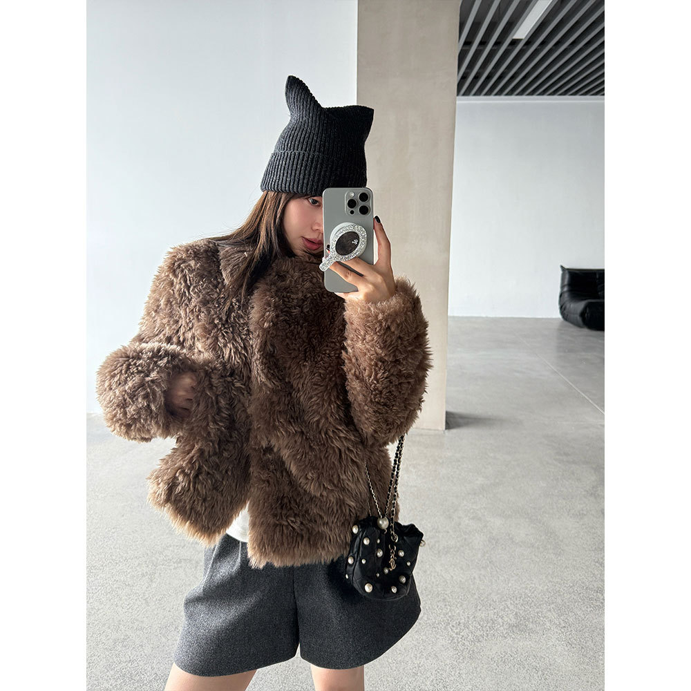 【王琪芝】软糯环保皮草仿皮毛一体外套女冬宽松毛毛保暖上衣5117