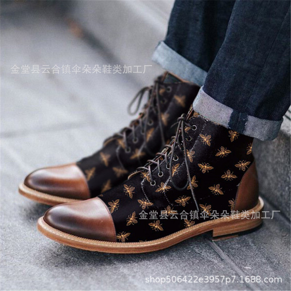 2021 New round head color matching 38-48 front lace men's low boots