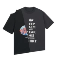 Black and blue printed spliced ​​off-shoulder