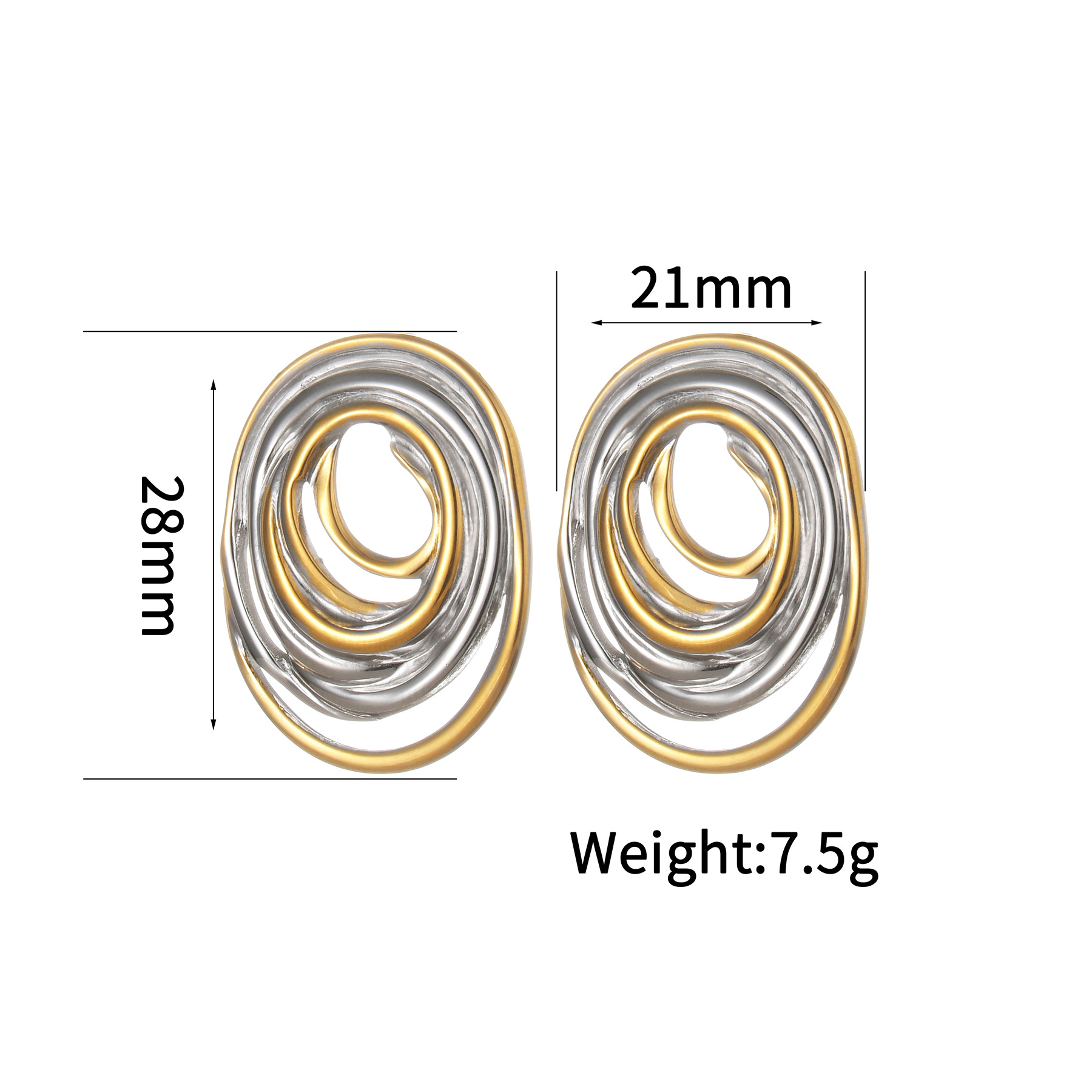 1 Pair IG Style Artistic Geometric Color Block Plating Titanium Steel 18K Gold Plated Ear Studs display picture 1