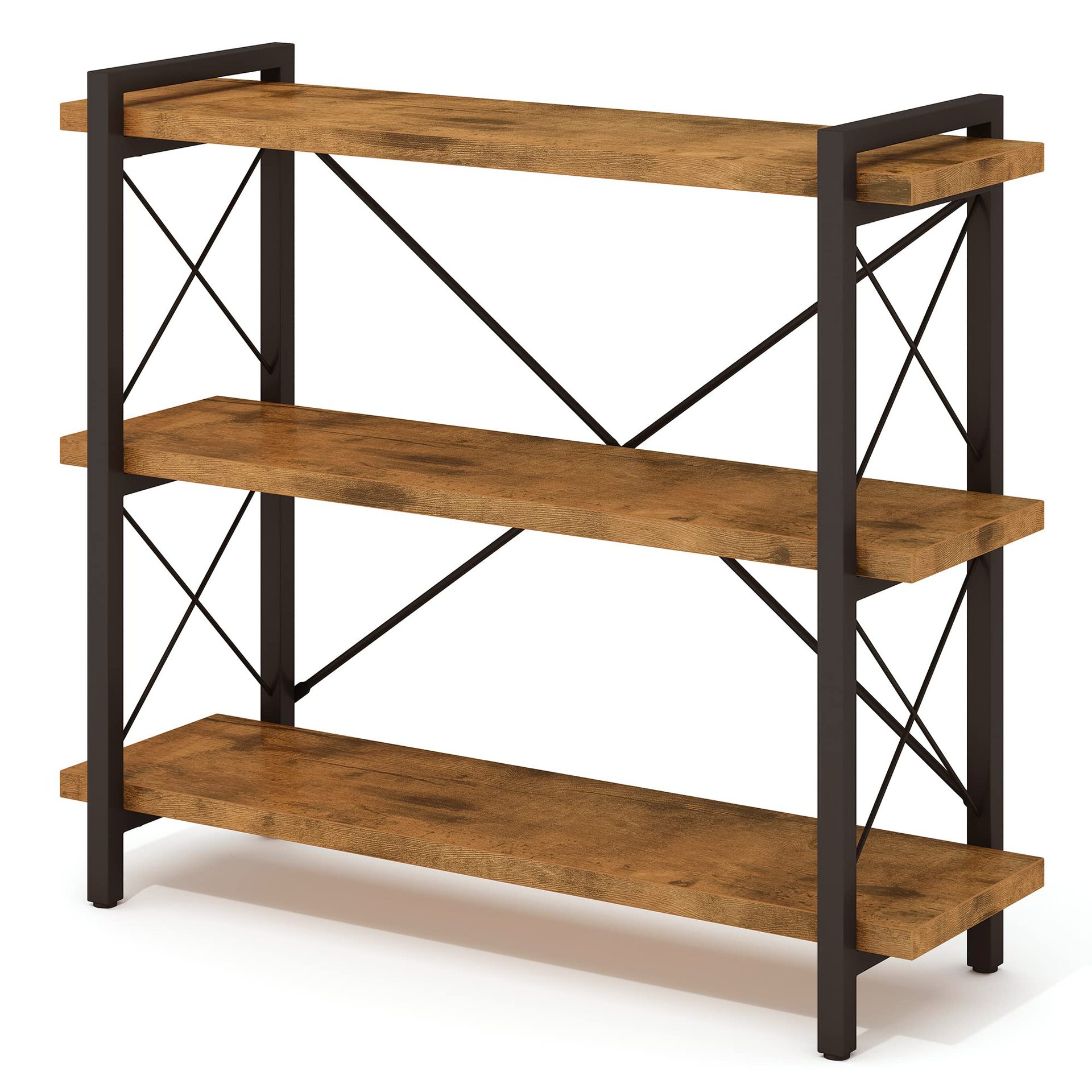 OEM hierro forjado de tres capas de hierro y madera combinado estante de escritorio pequeño estante de biblioteca sala de estar multipropósito estante de almacenamiento