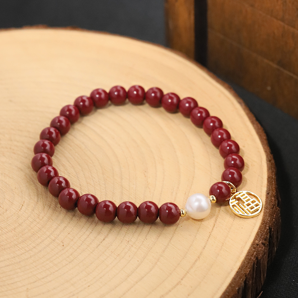 Nuevo estilo chino auténtico cinmar pulsera de perlas de agua dulce chapada en oro, pulsera elástica de marca Fu, transporte exquisito para regalo de novia