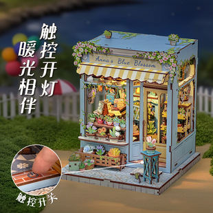 Cutebee Blues Garden Sweetheart Mary Handmade DIY Cabin Clear Sky Coffee Miniature House Assembly Model Gift