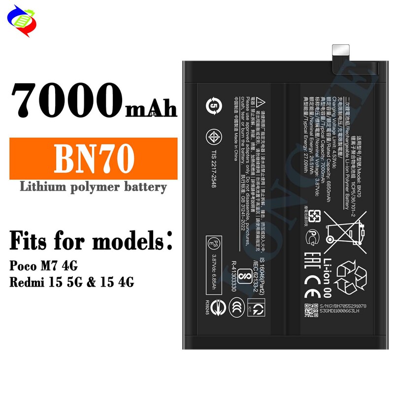 Suitable for Xiaomi Poco M7 4G/Redmi 15 5G/Redmi 15 4g Mobile Phone Battery Bn70 Factory Wholesale