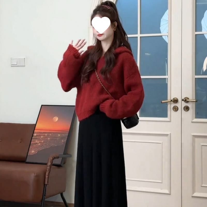 2025初冬搭配一整套连帽毛衣女半身裙两件套小个子时尚减龄套装|undefined