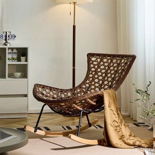 Trendy Rocking Chair Rattan Woven Chair for Adults, Suitable for Home Use, Reclining and Sleeping, Balcony, Living Room, Lobster Lazy Sofa