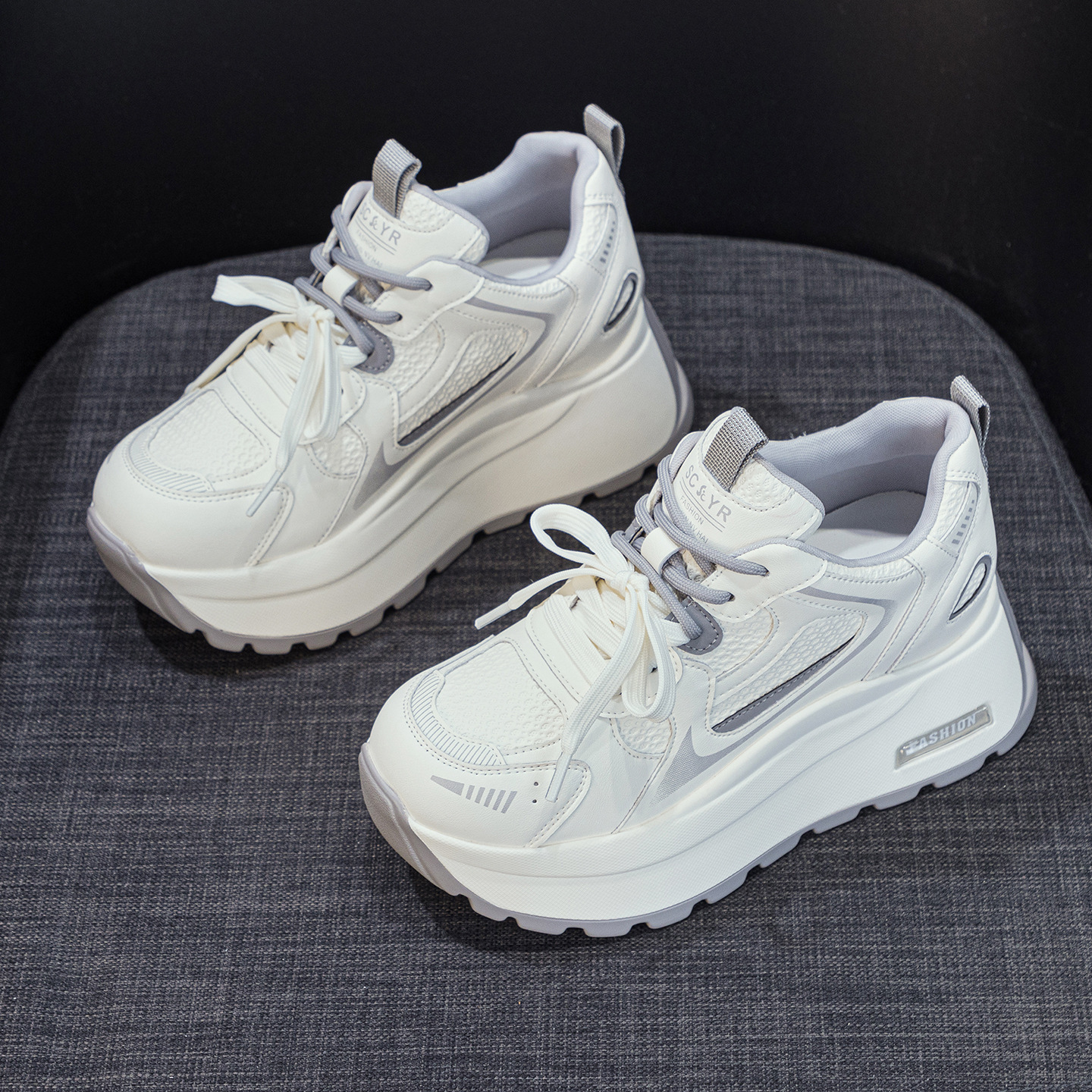 Giày sneaker nữ đế dày tăng chiều cao phong cách cổ điển — Xám 5032, Vàng 5032