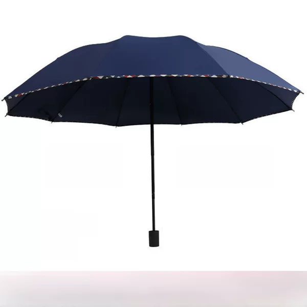 Ten-Rib Manual Black Vinyl Sun Protection Umbrella, Large Oversized Umbrella, Foldable Sun Umbrella, Dual-Use for Sun and Rain, Promotional Umbrella