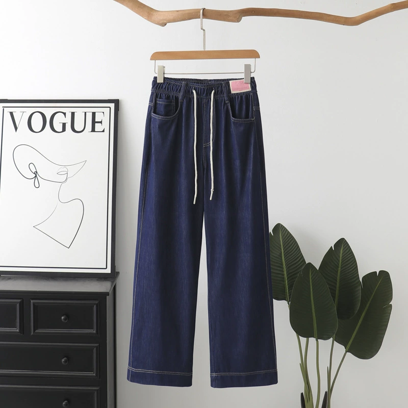 Темно-синие летние новые большие размеры Tisci джинсовые широкие брюки женские высокие талии свободные толстые брюки MM вертикальный повседневный 1372