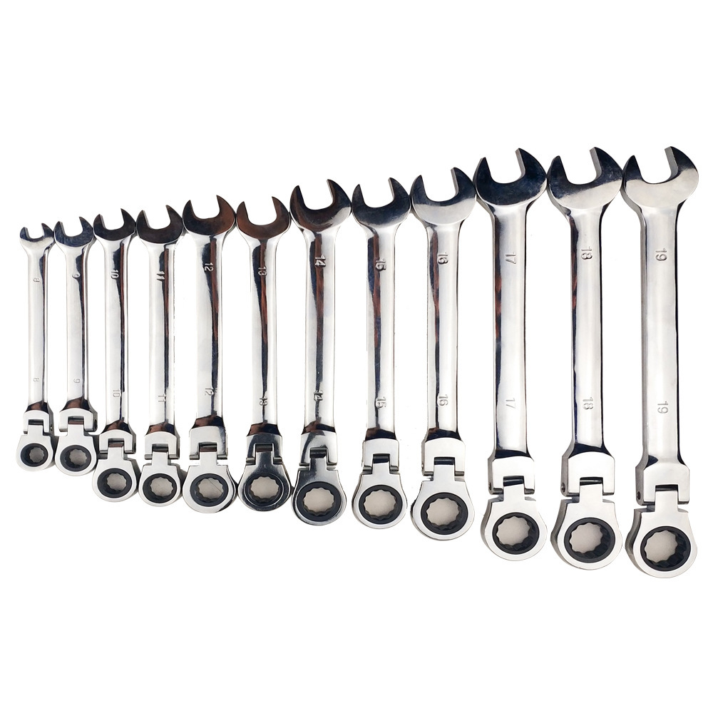 12-Piece Activity Head Fixed Head Dual-Function Ratchet Wrench Set, Including Open and Spline Types, Fast Automotive Repair Wrench Set
