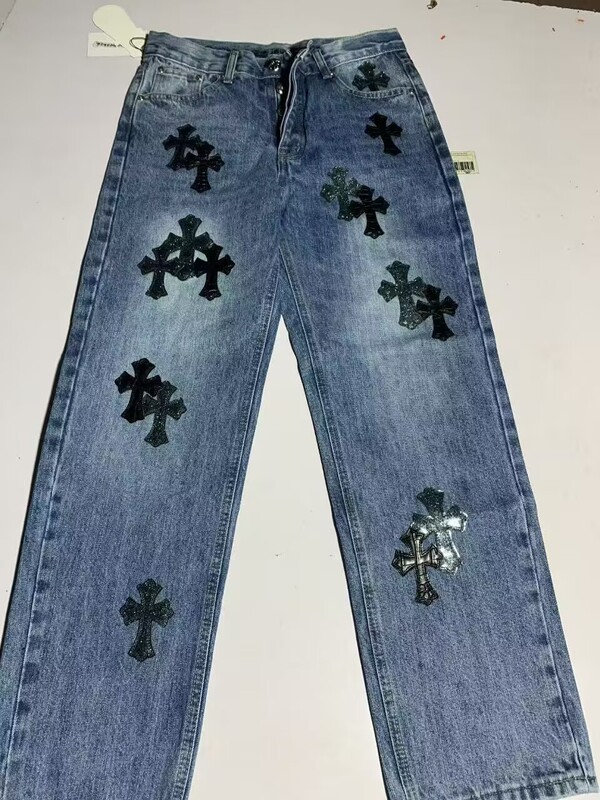 正确版CH克罗伈十字架皮标水洗牛仔裤情侣街头宽松春秋男女长裤款|undefined