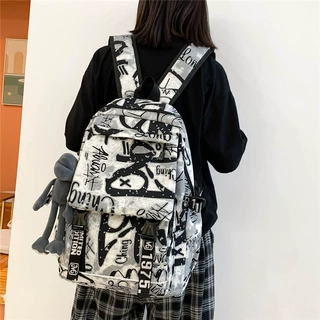中学生书包男款双肩包大容量韩版涂鸦背包女韩版高中大学生双肩包
