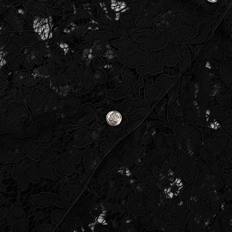 Lace See Through Two Piece Set Women Sexy Sexy Polo Collar Shirt Trousers Suit