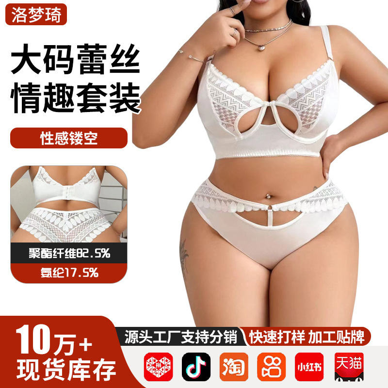 Cross-Border Amazon Hot-Selling Plus-Size Lace Lingerie Bra Set Sexy Girl Push-Up Bra Set