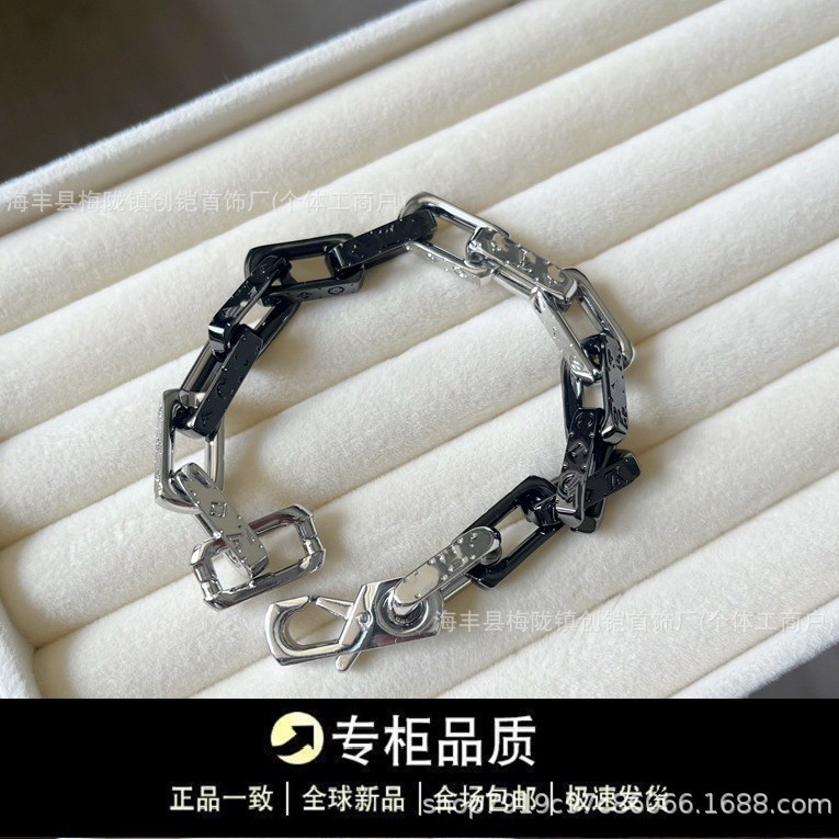 Donkey House Bamboo Cuban Black and White Letter Bracelet Hip-Hop Patchwork Trendy Anti-Fade Lettered Jewelry Gift for Men